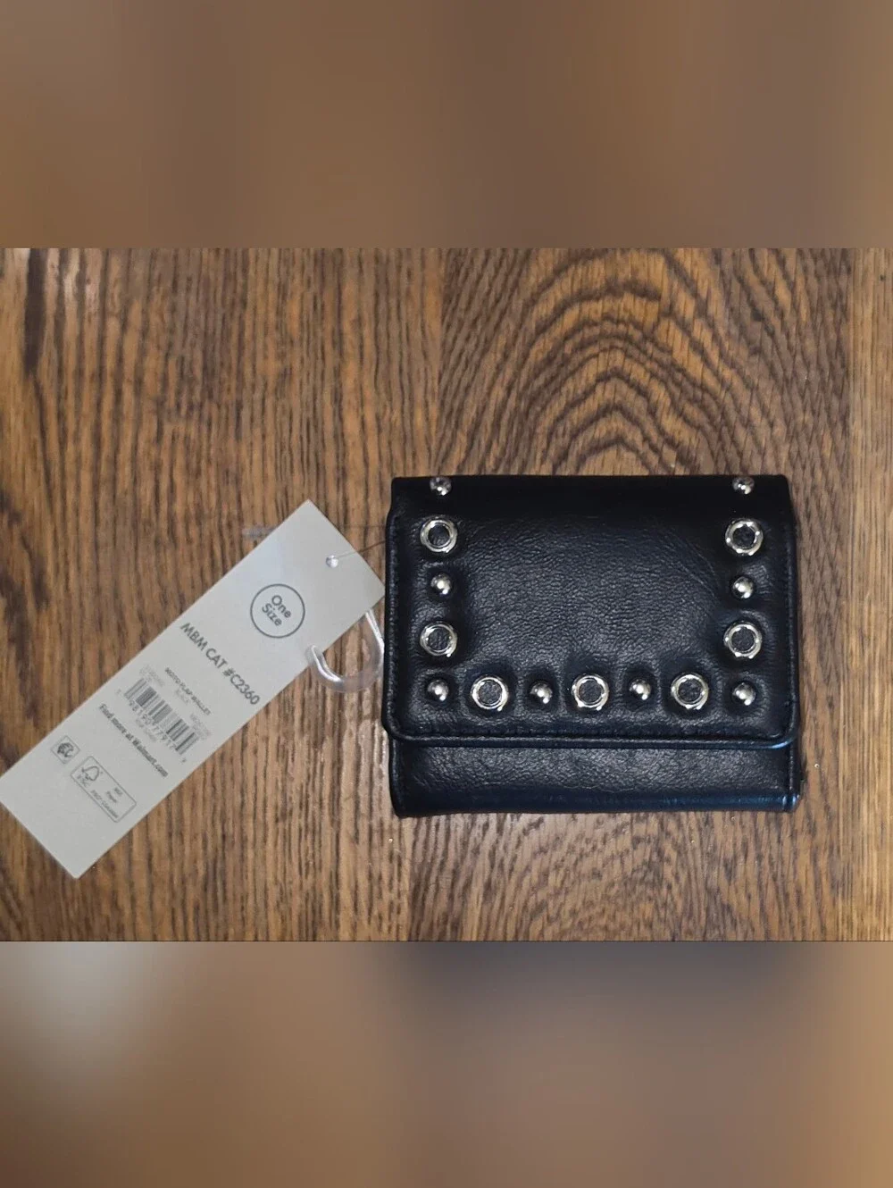 No Boundaries Women's Studded Moto Flap Wallet In Black NWT